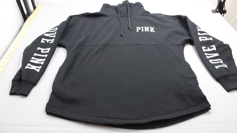 Pink Victoria's Secret Love Sweatshirt Womens XS Black Long Sleeve Drawstring